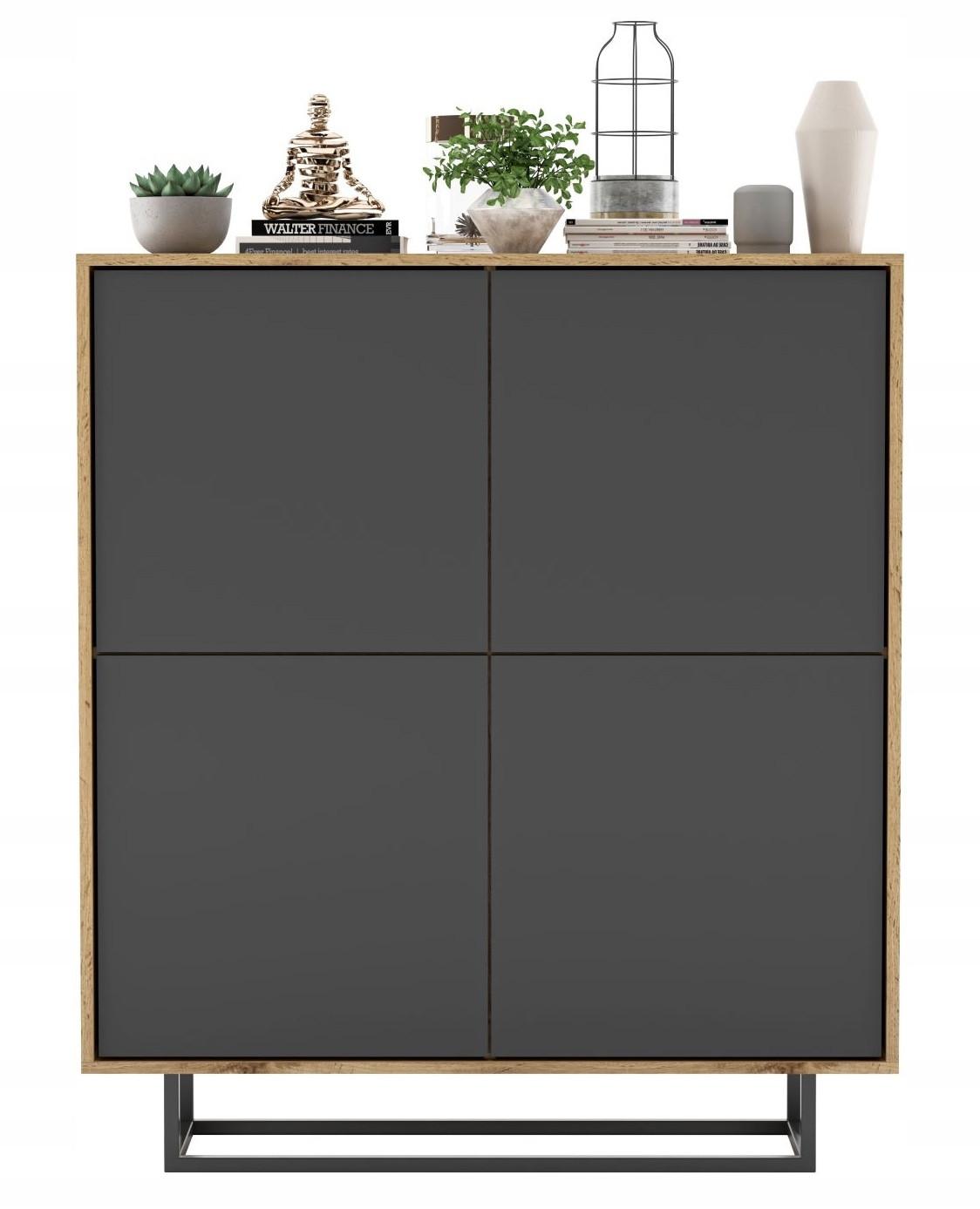 KOMMODE Apollo 4D Eiche wotan Graphit Matt 113 cm - Graphitfarben/Schwarz, Holzwerkstoff/Metall (113/127/35cm) - Meble Lindner