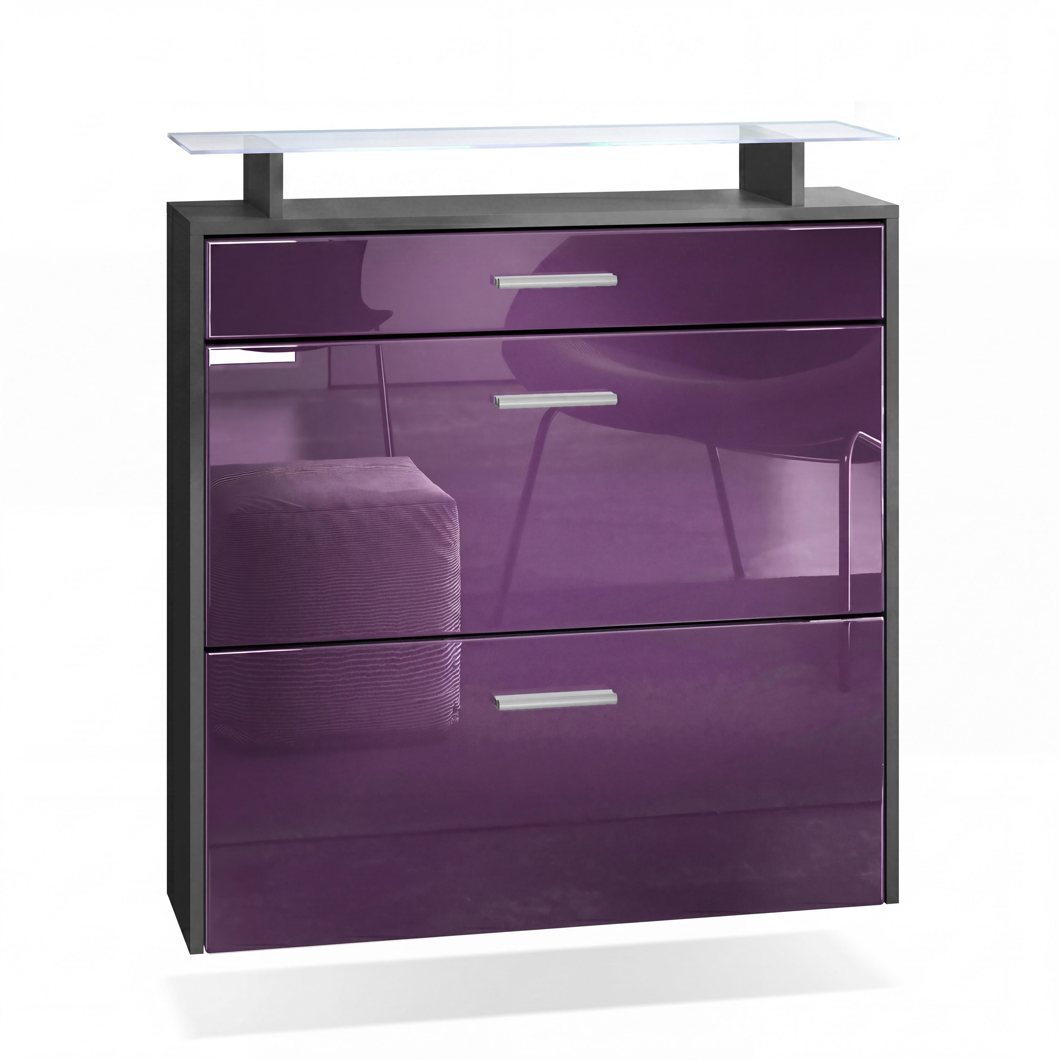 SCHUHSCHRANK Malea Fronten in Brombeer Hochglanz - Brombeere, Holzwerkstoff (89/96/23cm) - Vladon
