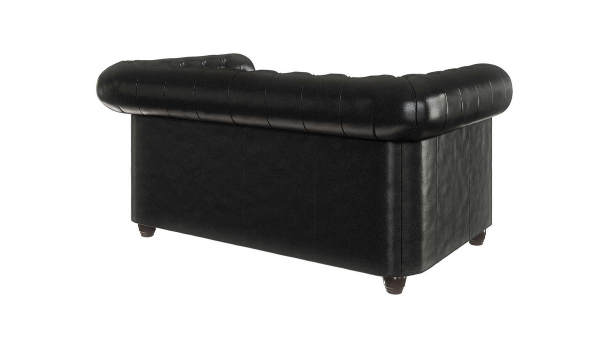 CHESTERFIELD-SOFA 2-sitzer Morin Schwarz vegan Leder - Schwarz/Braun, Holz/Textil (148/72/86cm) - S-Style Möbel
