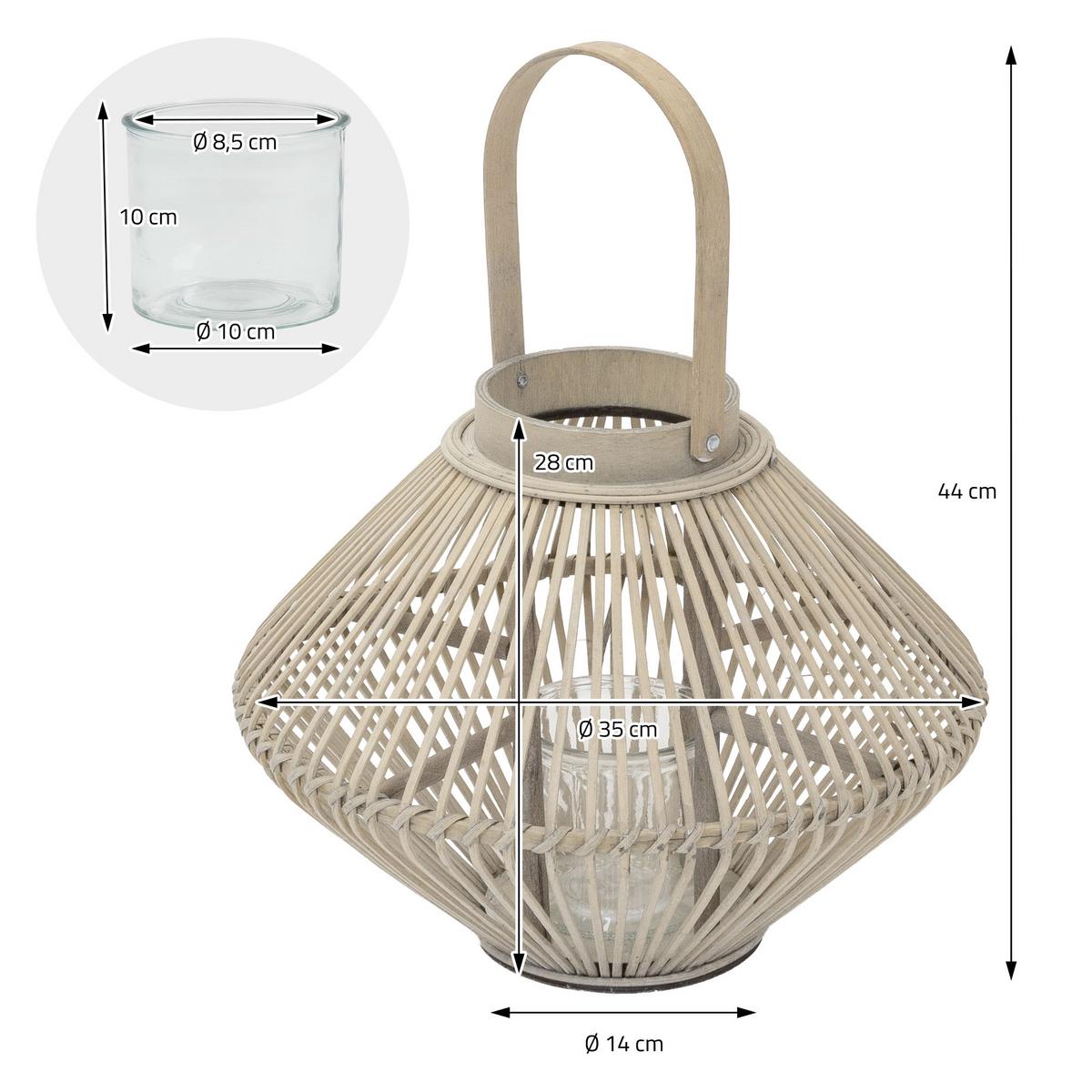 BAMBUS LATERNE H: 44 cm Holzfarbe Boho Stil - Naturfarben, Holz (35/44/35cm) - ECD-Germany
