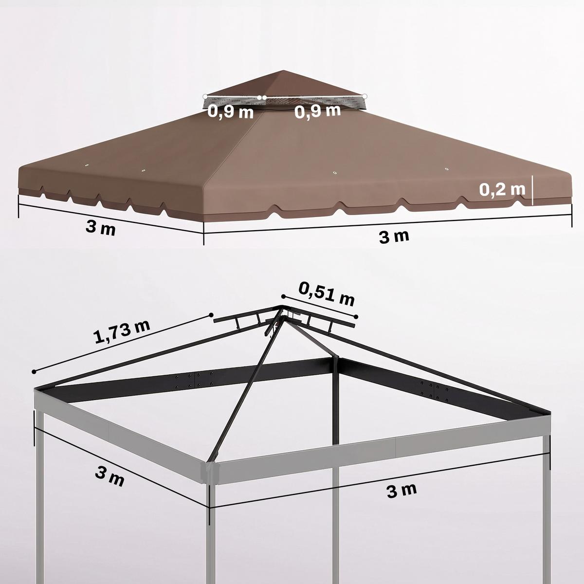 PAVILLON-ERSATZDACH Polyester Khaki Braun - Braun, Textil (300/1/300cm) - Outsunny