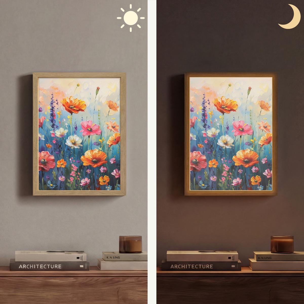 WANDLEUCHTE MIT AKKU Blumen - Natur - Aquarell - Kunst 30x40 cm - Multicolor, Holzwerkstoff (30/40/8cm) - OnlyWow