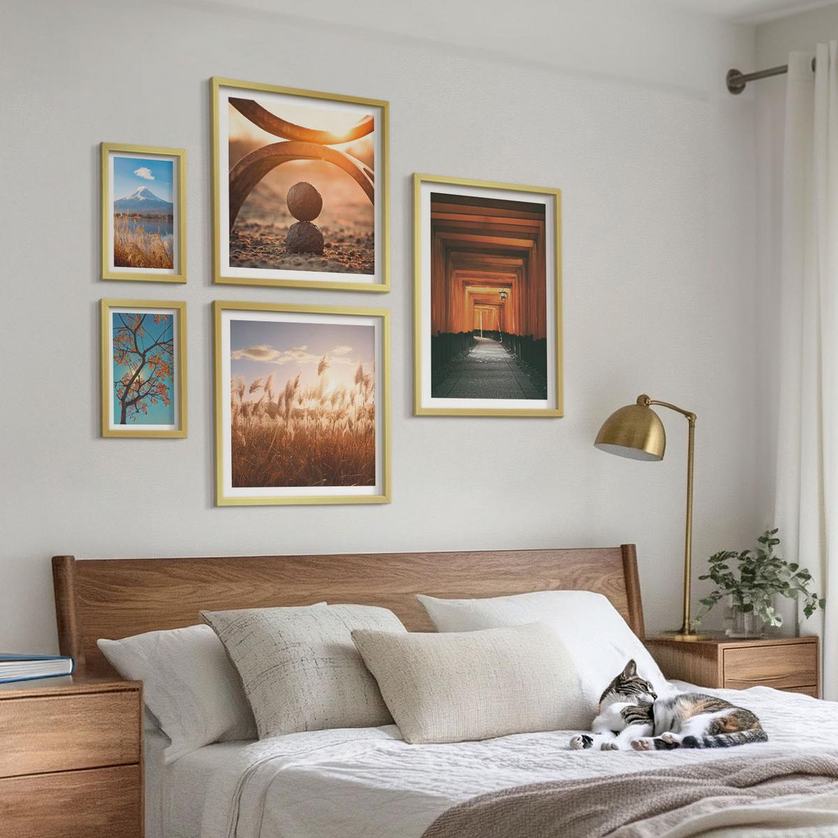 BILDER SET 5er Set - 50x50 cm & 20x30 cm & 40x60 cm Goldrahmen - Architektur der Küstenstädte - Goldfarben, Kunststoff (40/60cm) - TULUP