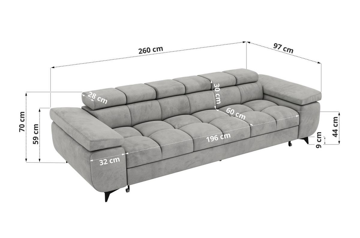 3-SITZER SOFA NIDELLO - Hellgrau Velvet - Hellgrau/Schwarz, Textil/Metall (260/70/97cm) - MKS