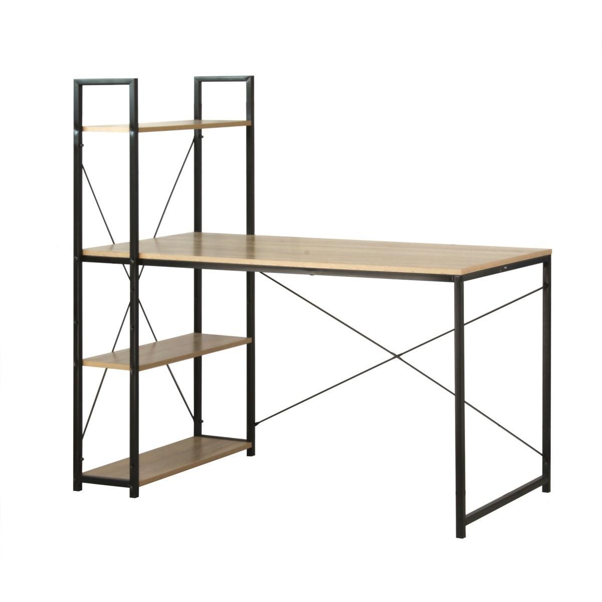 SCHREIBTISCH L120cm mit 4 Regalen im Industrial-Stil - Eschefarben, Holzwerkstoff (6.5/6.5/120cm) - Calicosy