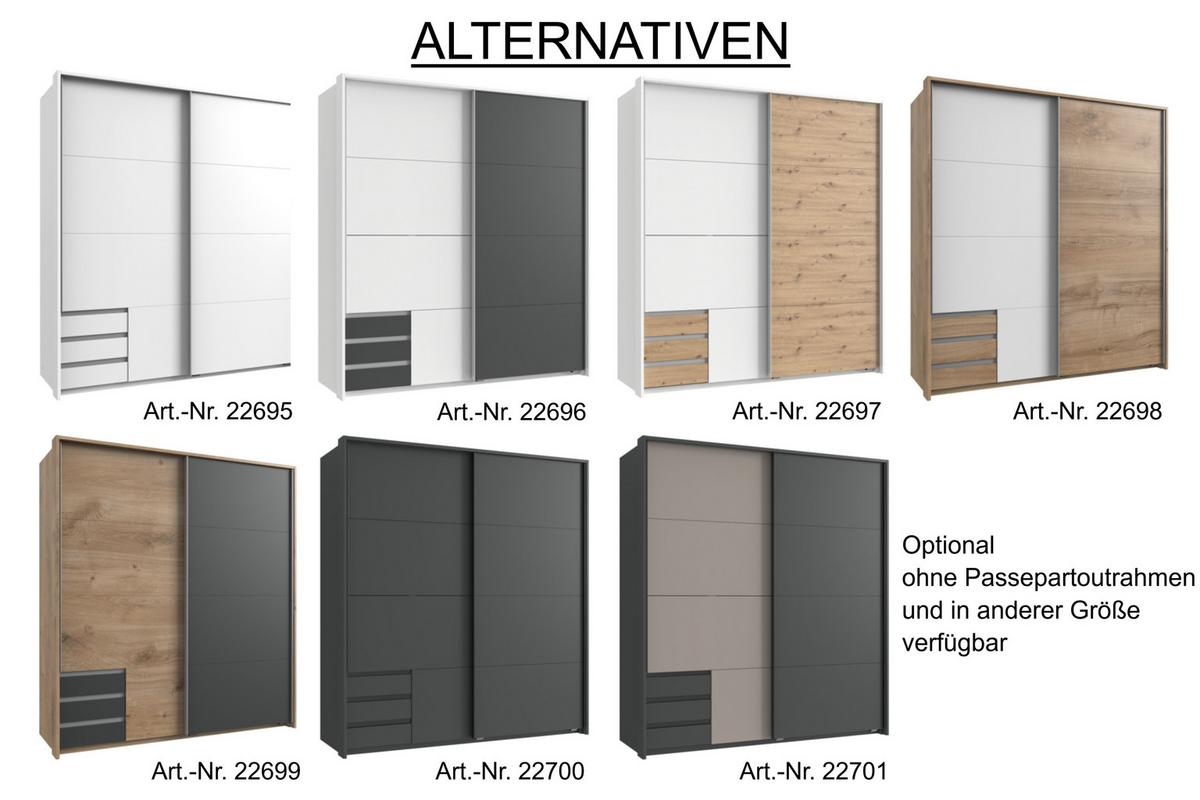 SCHWEBETÜRENSCHRANK 2-türig B183/H200/T65 cm, Passepartout-Kleiderschrank in Eiche Dekor, 1x Tür & sichtbare Schubkästen in Grafit / 22699 - Eichefarben/Graphitfarben, Holz/Holzwerkstoff (183/200/65cm) - luma-home