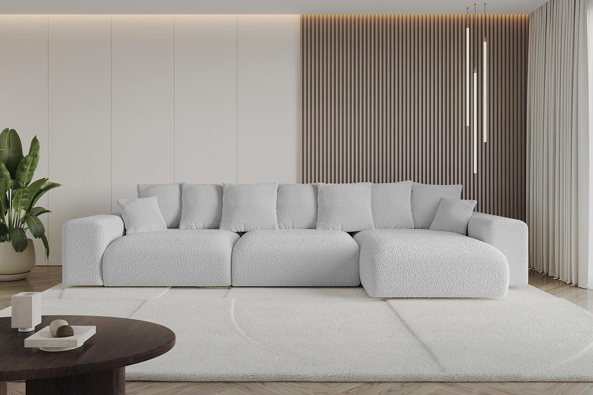 ECKSOFA Ottomane rechts ESKAR-L2 364x176x72 Hellgrau Bouclé - Hellgrau/Schwarz, Holzwerkstoff/Kunststoff (176/364cm) - ALTDECOR