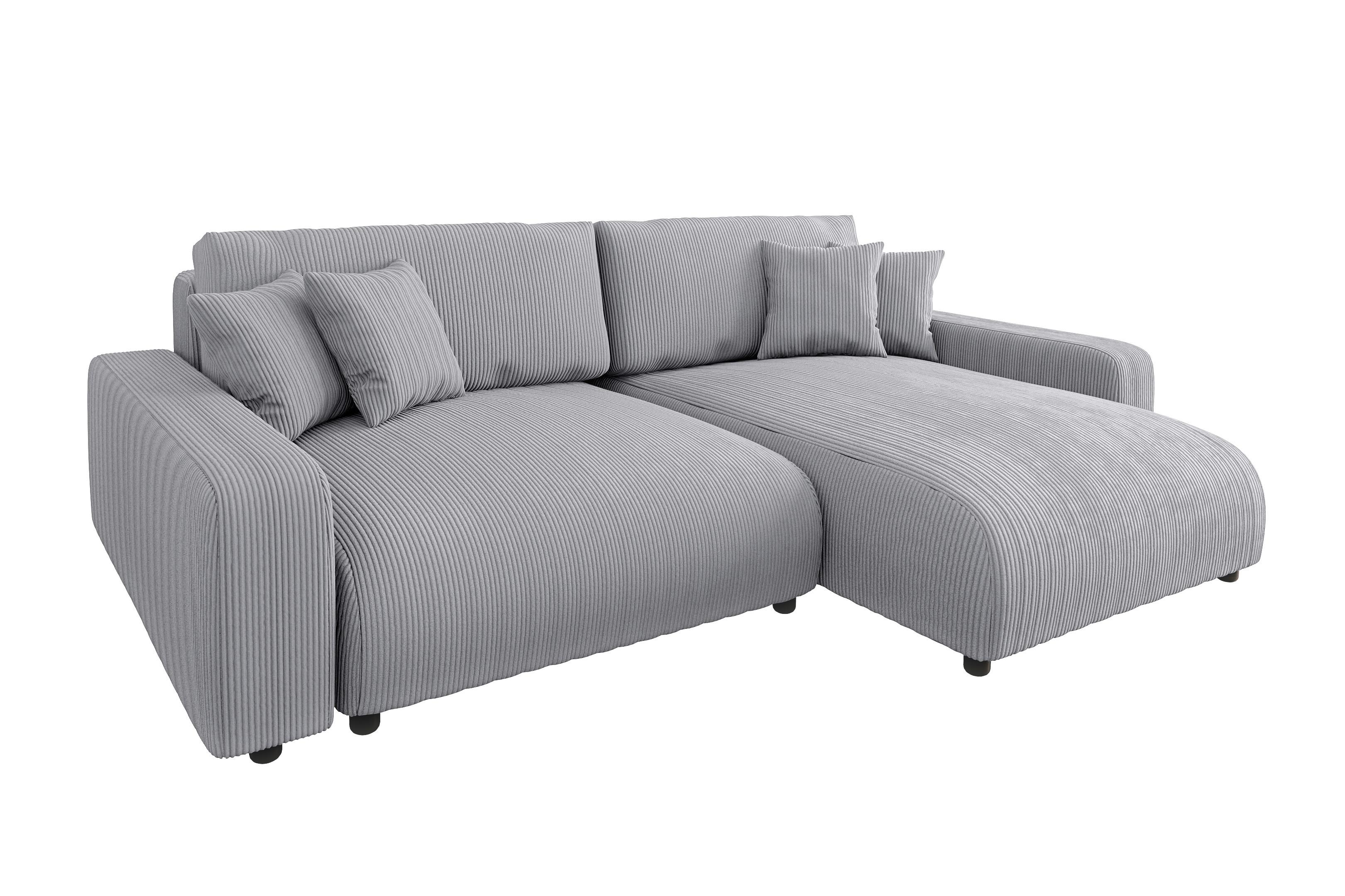 ECKSOFA Emma Hellgrau Cord - Ottomane rechts - Hellgrau, Textil (234/170cm) - S-Style Möbel