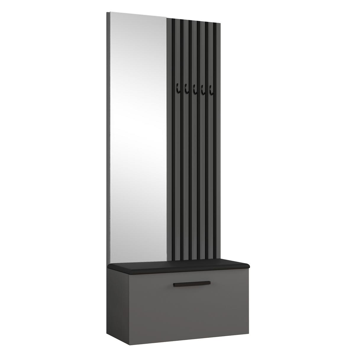 GARDEROBENSCHRANK MODULO 161,2/204/40 cm Modern Garderobe-Set Grau - Schwarz/Grau, Holzwerkstoff (161.2/204/40cm) - MASSENO
