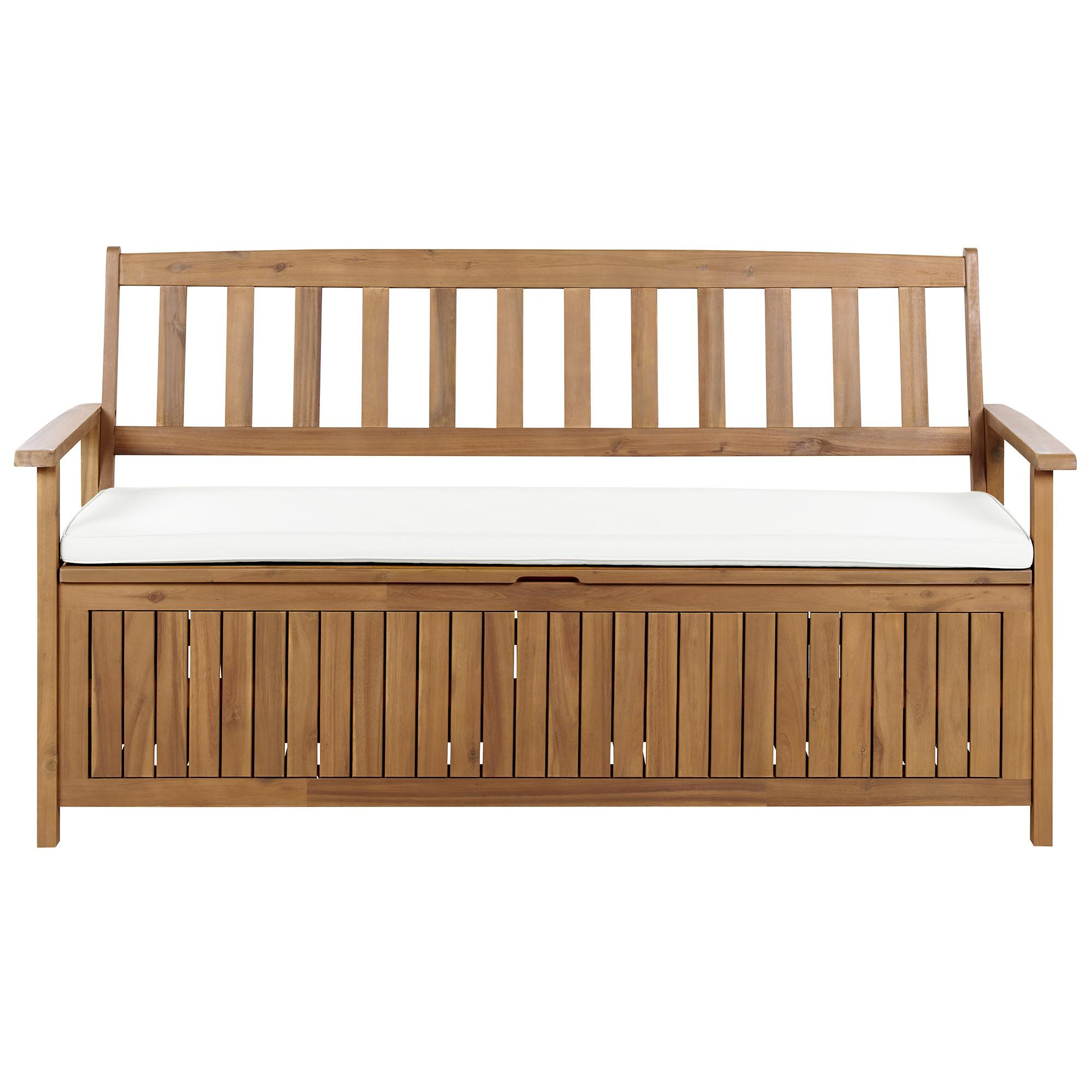 GARTENBANK mit Auflage 160 cm Akazienholz Cremeweiß Sovana - Creme/Braun, Holz (160/91/60cm) - Beliani