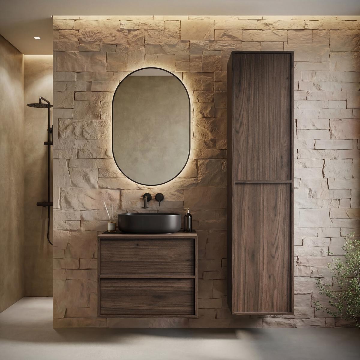 BADMÖBEL-SET Mali 2 Teile Walnuss Braun - 60 x 46 x 54 cm - Eichefarben, Holz (60/54/46cm) - Badplaats