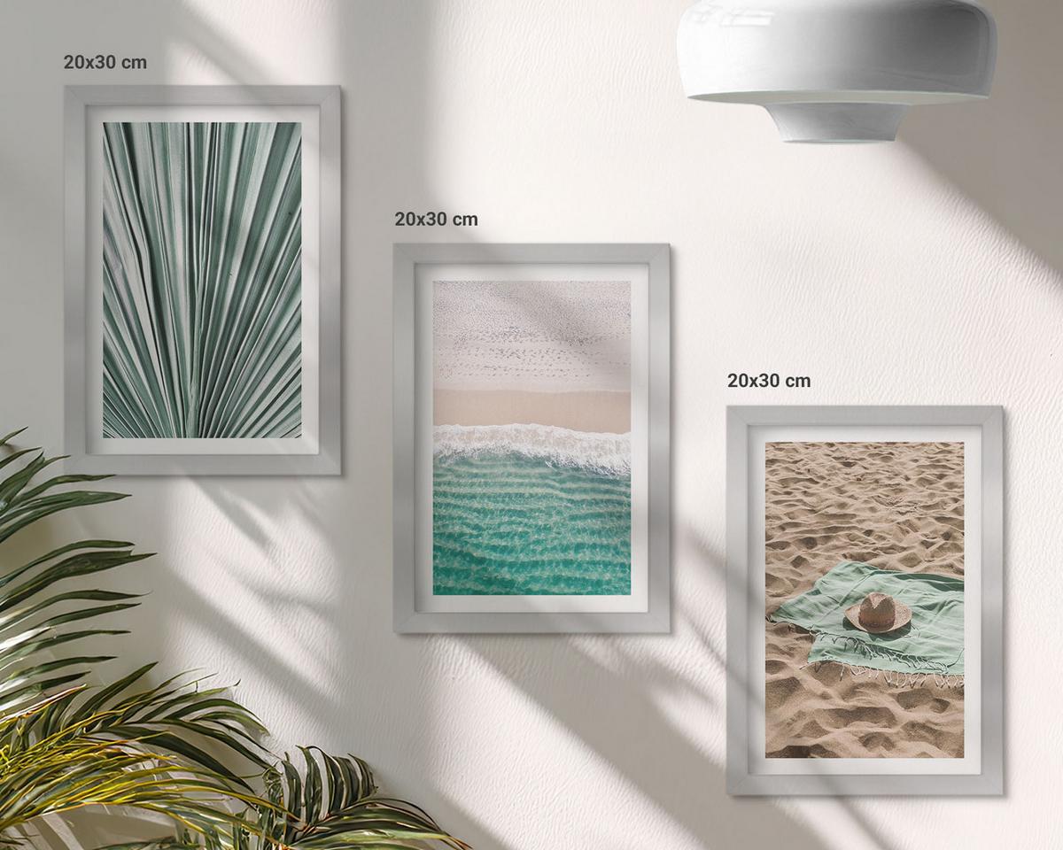 BILDER SET 3er Set - 20x30 cm Silberner Rahmen - Urlaubsblick Strand Meer - Silberfarben, Kunststoff (20/30cm) - TULUP