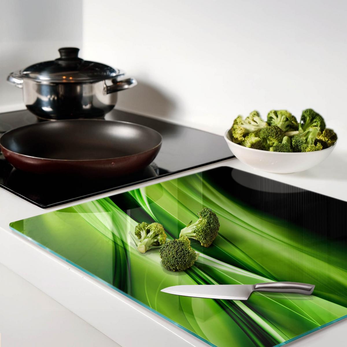 GLASPLATTE 60x52 cm Grüne Wellen - Grün, Glas (60/0.4/52cm) - TULUP