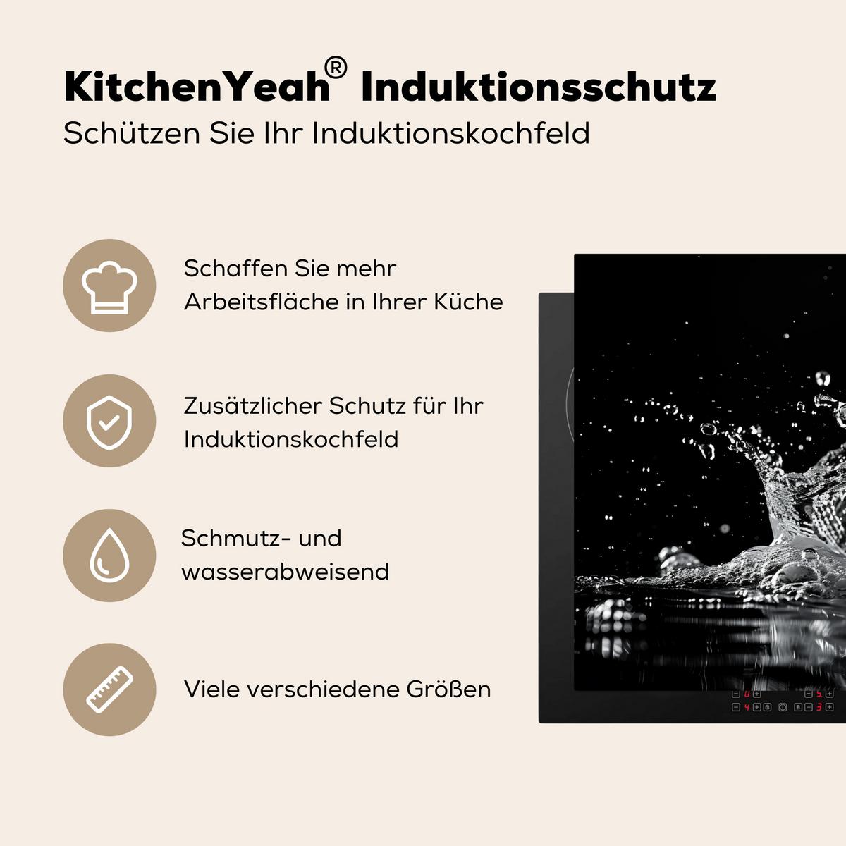 HERDABDECKPLATTE Wasser - Spritzwasser - Schwarz Induktionsmatte 83x51 cm - Schwarz, Kunststoff (83/51.5/0.2cm) - MuchoWow