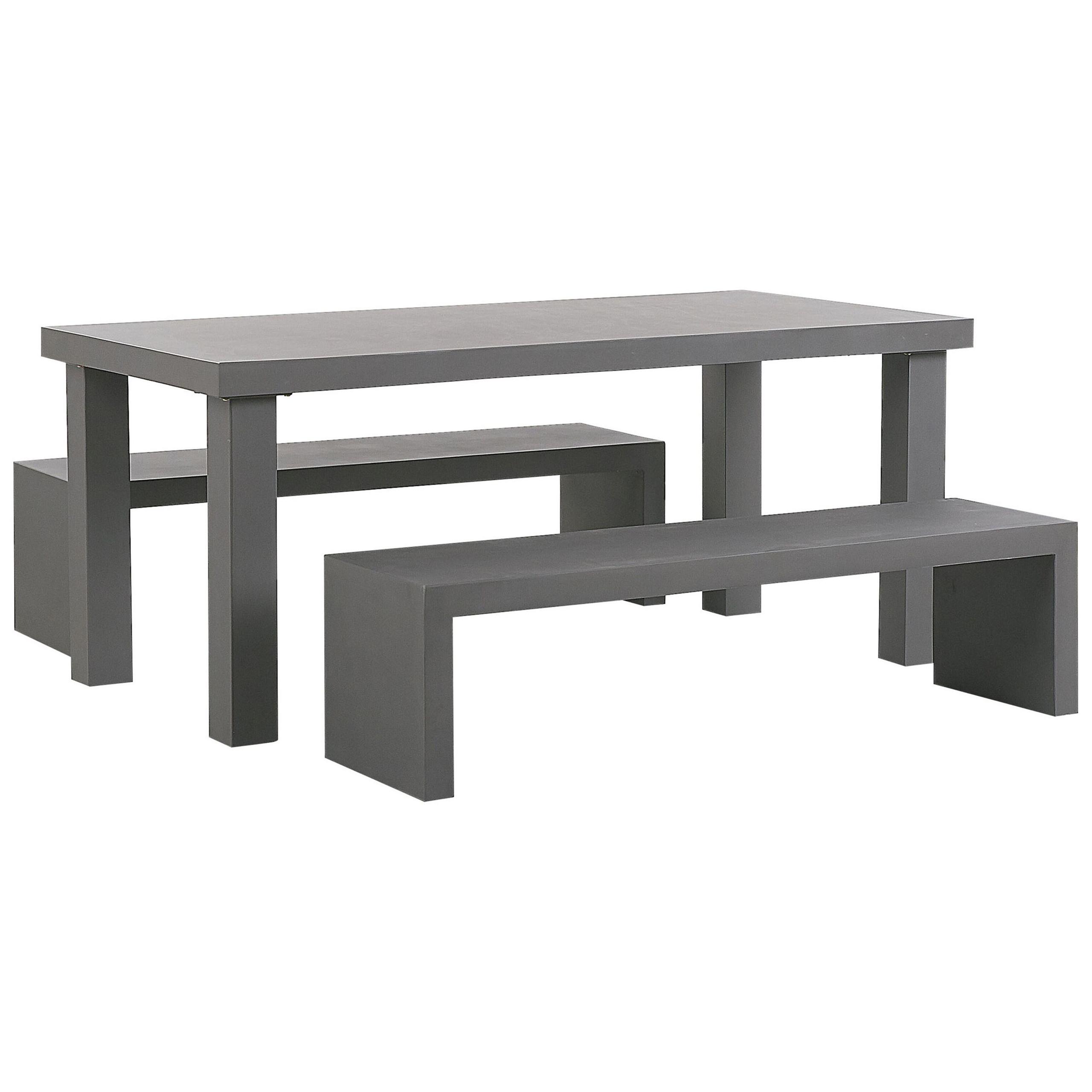 GARTENMÖBEL SET Beton grau Tisch mit 2 Bänken U-Form Taranto - Grau, Stein - Beliani
