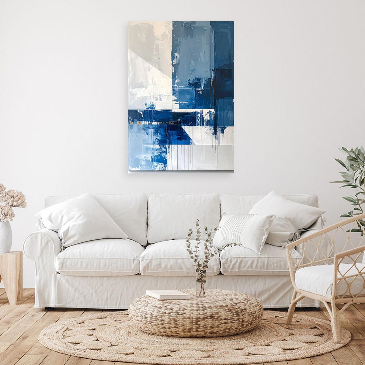 LEINWANDBILD, Blaue und weiße Abstraktion mit malerischen Reibungen - Blau, Textil (80/120cm) - Feeby