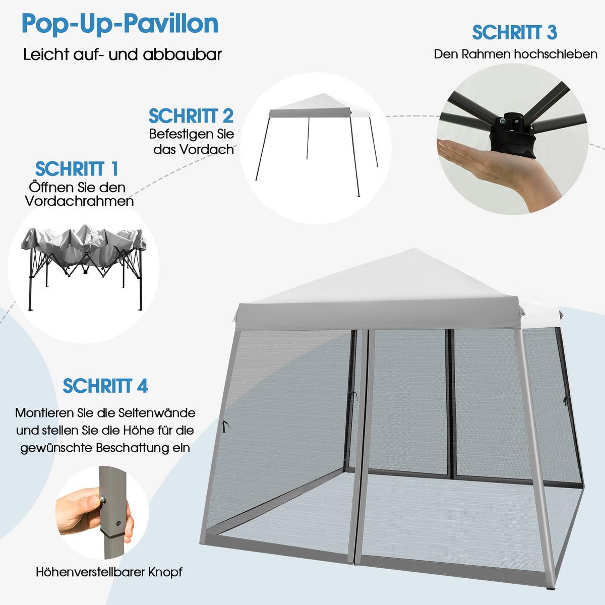 PAVILLON 3x3 m Grau - Grau, Kunststoff (300/255/300cm) - COSTWAY