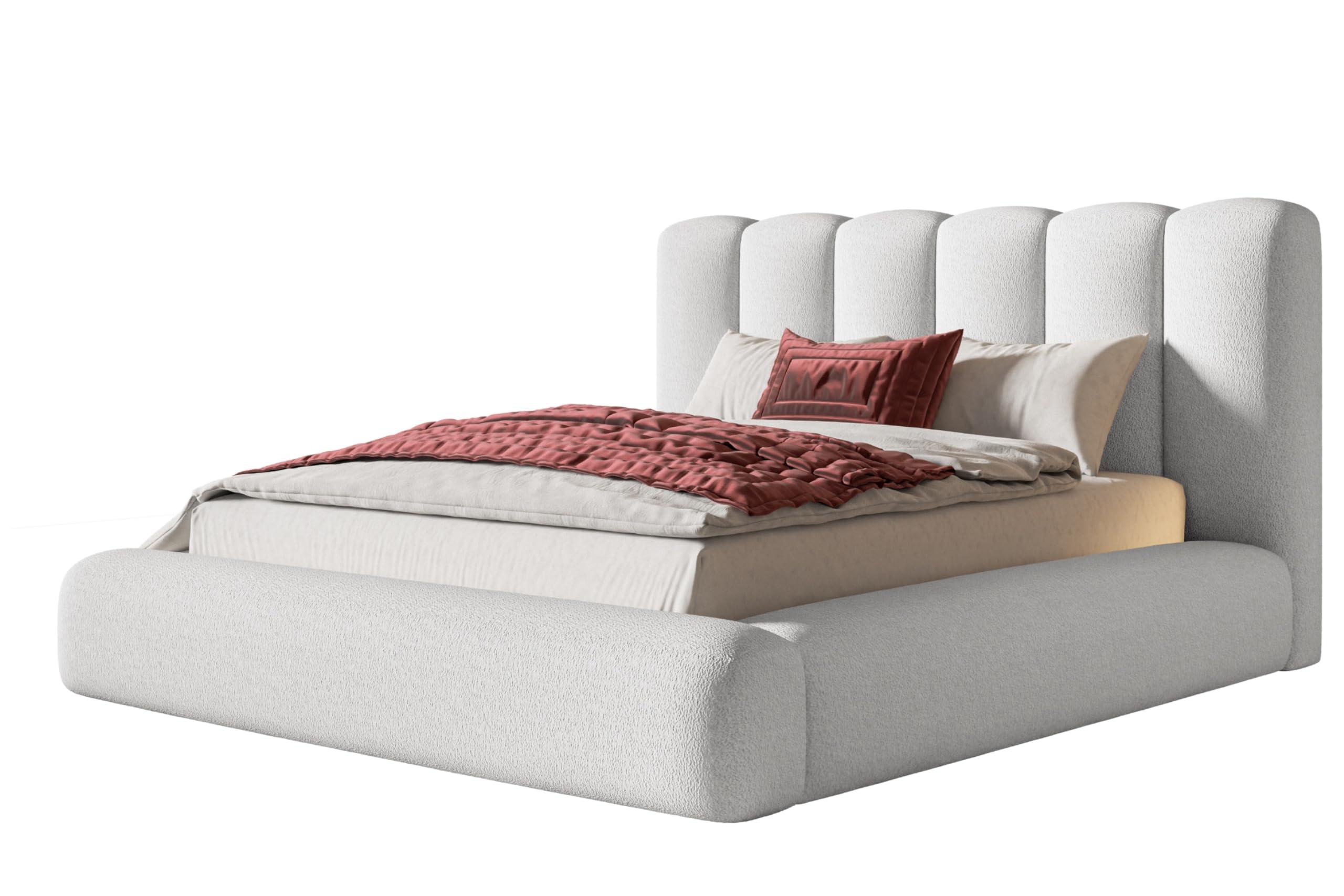 BETT 140x200 - Polsterbett mit Bettkasten und Metallrahmen - Modern Bett - Eleganter Catch Me-Stoff - Kollektion Alva Maxi - Weiß - Weiß, Holz/Textil (140/200cm) - Alpi-Möbel