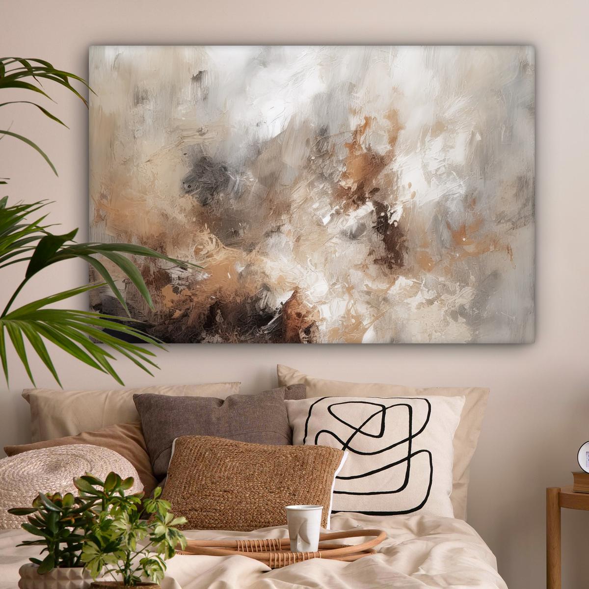 LEINWANDBILD Farbe - Abstrakt - Beige - Kunst Groß 140x90 cm - Greige, Textil (140/90cm) - MuchoWow