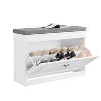 SCHUHBANK mit Sitzkissen und Klappe, Weiß 75x51x24cm - Weiß, Holzwerkstoff (75/51/24cm) - SoBuy