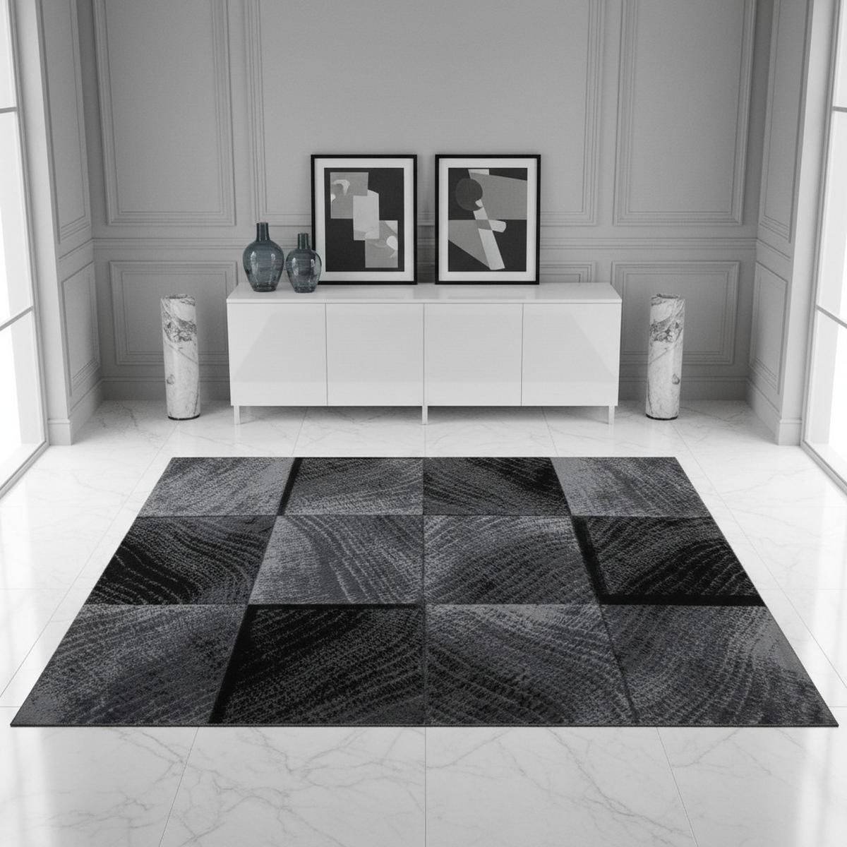 TEPPICH Kurzflor INN in Schwarz, kariert, 160 x 230 cm - Schwarz, Textil (230/160cm) - KADIMA DESIGN