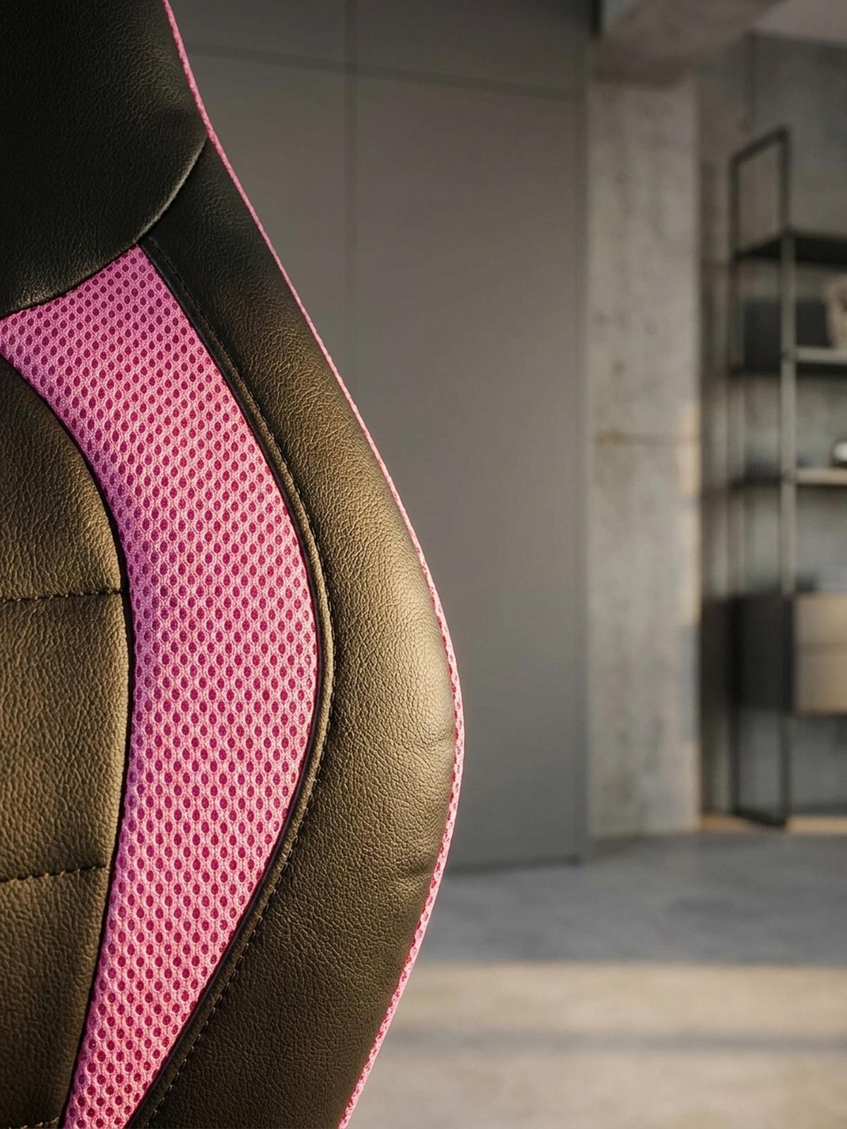 JUGENDDREHSTUHL Hohe Rückenlehne Schulterstütze Kunstleder Mesh, Rosa 63x63x103 cm - Schwarz/Rosa, Kunststoff/Textil (63/103/63cm) - KADIMA DESIGN