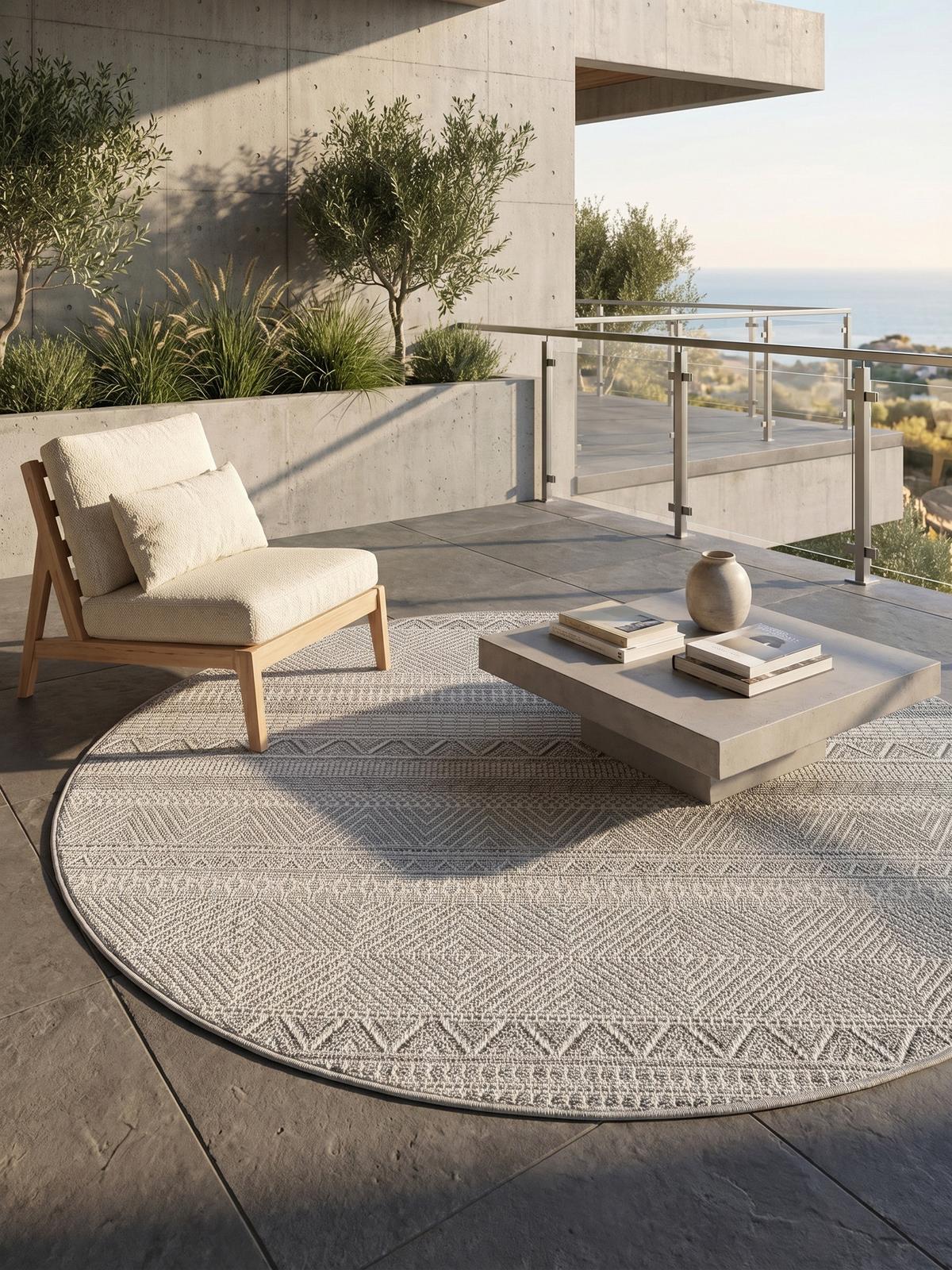 TEPPICH Outdoor VENTOUX in Grau, im Ethno-Stil, Ø 120 cm - Grau, Textil (120/120cm) - KADIMA DESIGN