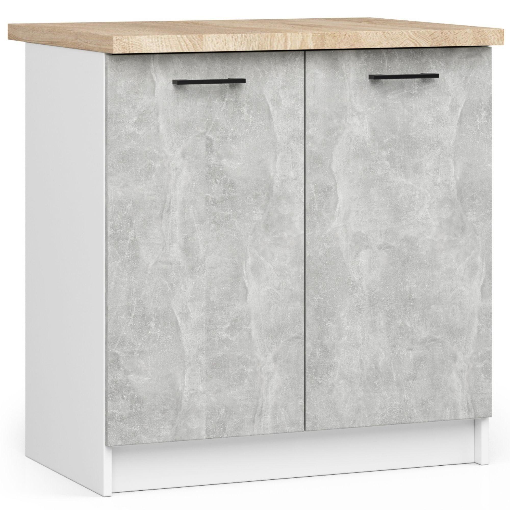 UNTERSCHRANK Weiß, Beton 85/80/46 - Hellgrau/Weiß, Holzwerkstoff (80/85/46cm) - RAUMHIRSCH FURNITURE