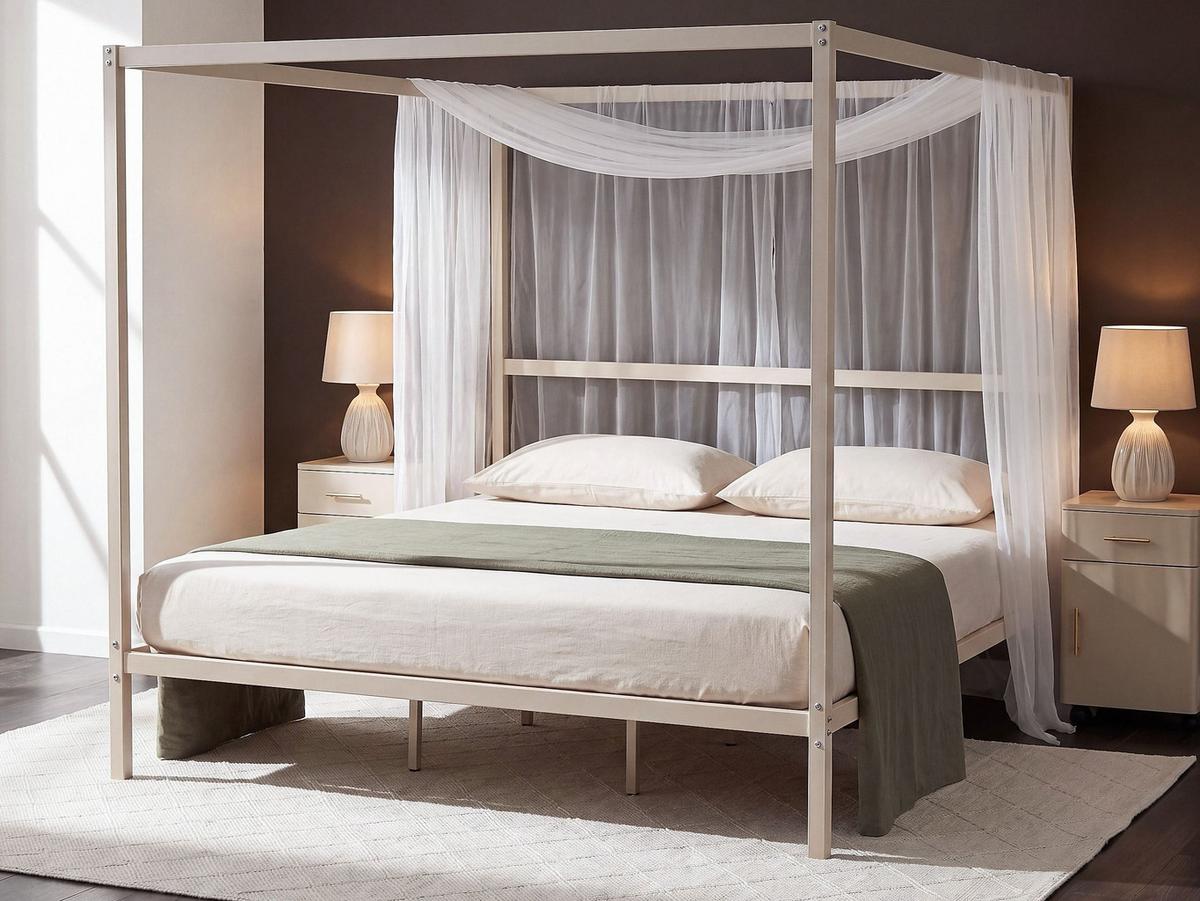 HIMMELBETT Metall 180/200 cm Hellbeige Lestards - Beige, Metall (180/200cm) - Beliani