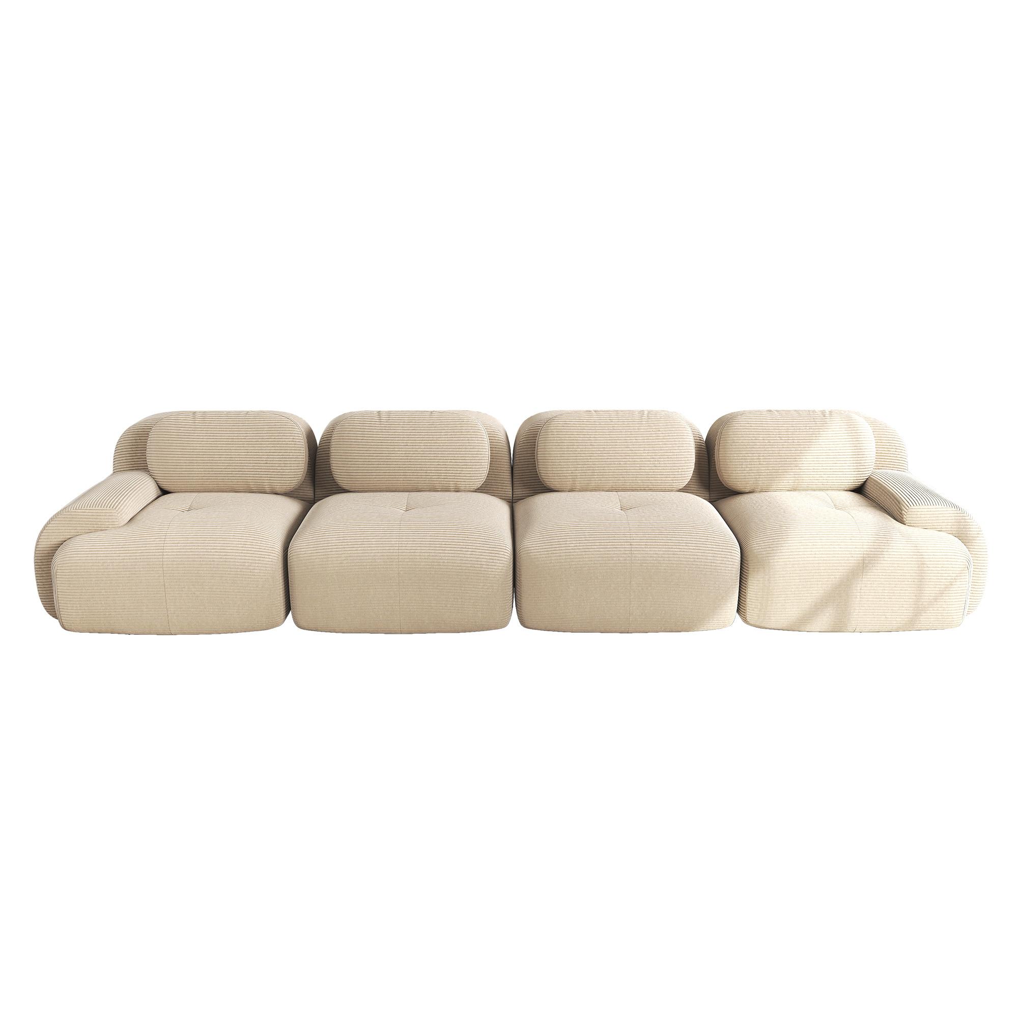 4-SITZER SOFA Modulares Boneless Cord Sofa Rahmenlos - Beige, Textil (388/75/103cm) - Urban Meuble