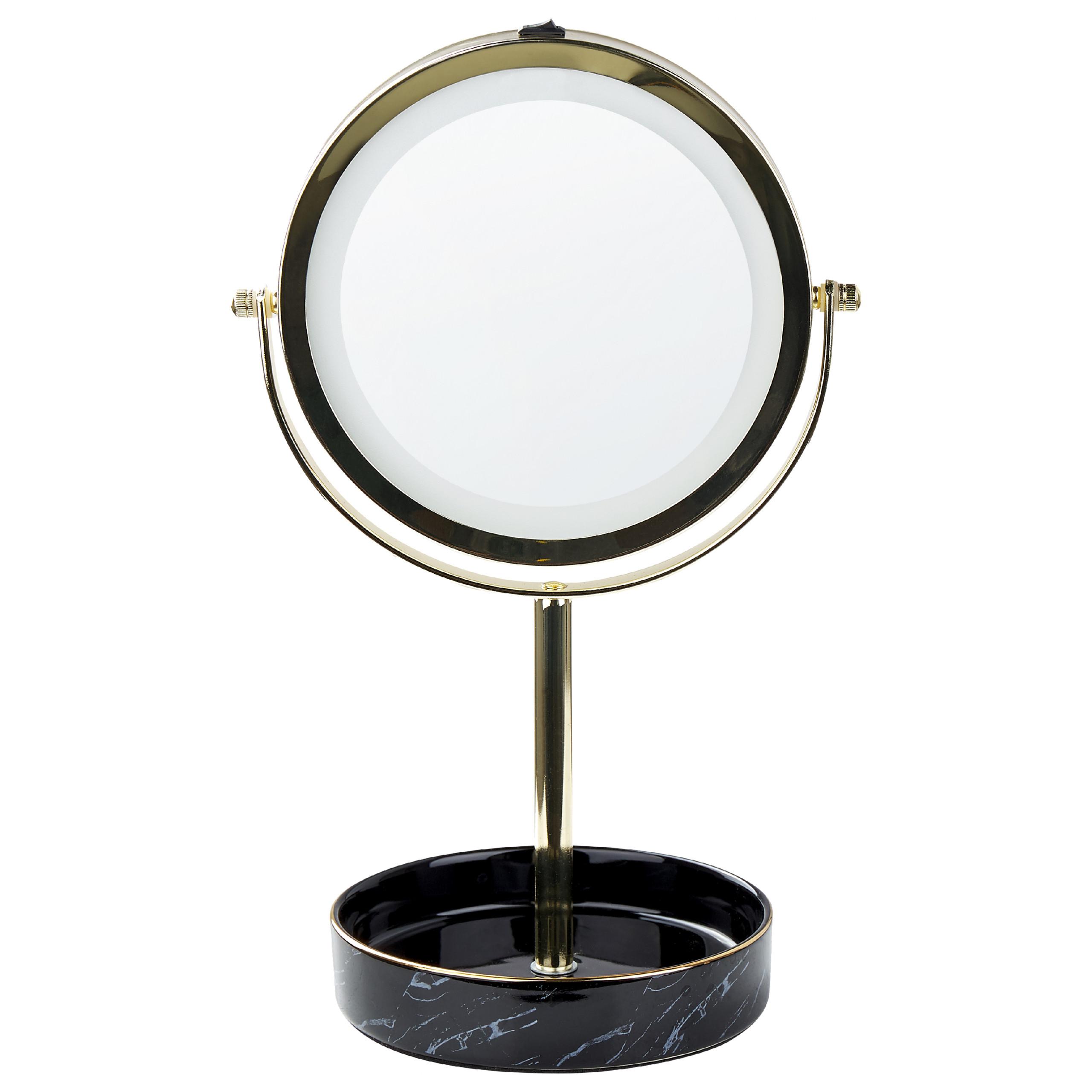 KOSMETIKSPIEGEL gold/schwarz mit LED-Beleuchtung 26 cm Savoie - Goldfarben/Schwarz, Metall (20/34/15cm) - Beliani