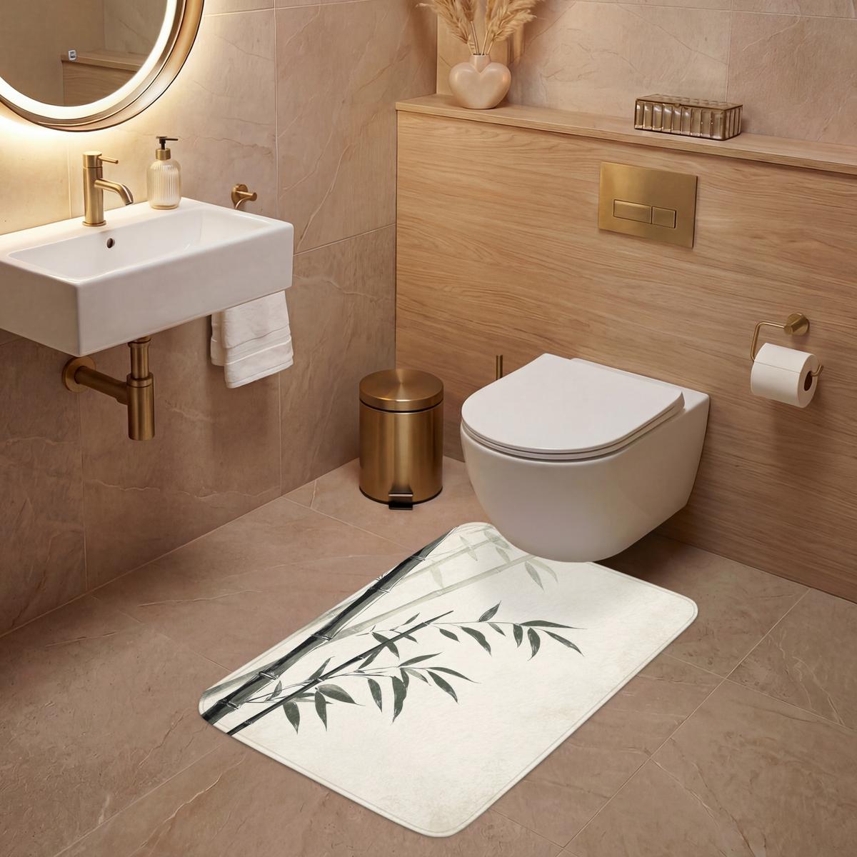 WC-VORLEGER Japandi - Bambus - Beige Toilettenvorleger 60x90 cm - Ecru, Textil (60/1cm) - OnlyWow