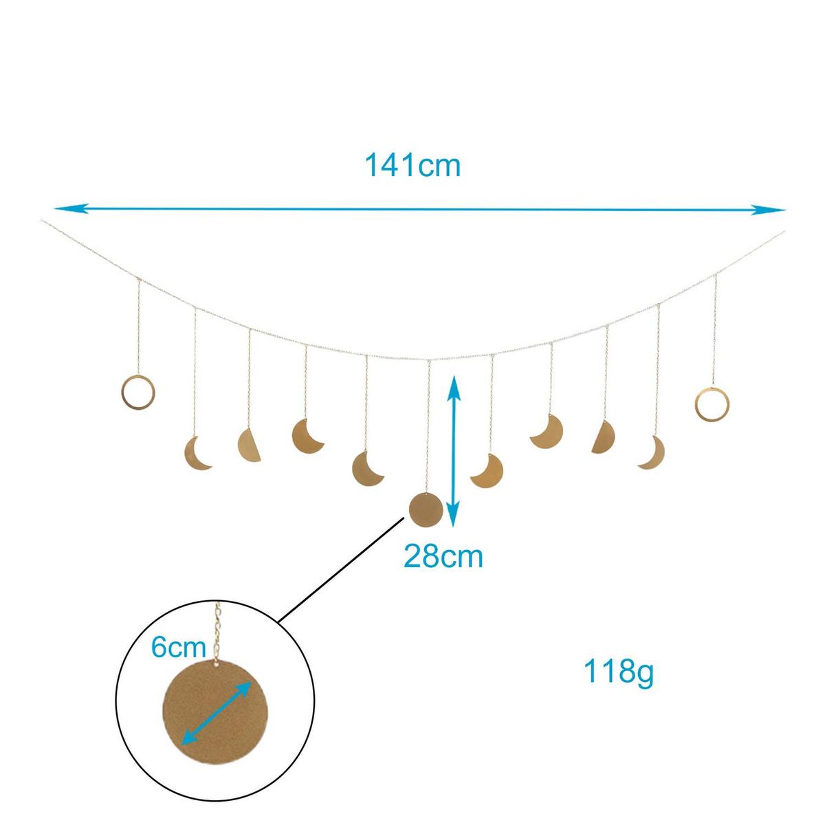 MONDPHASEN DEKO GIRLANDE 114 /28 cm - Goldfarben, Metall (28/1/141cm) - Intirilife