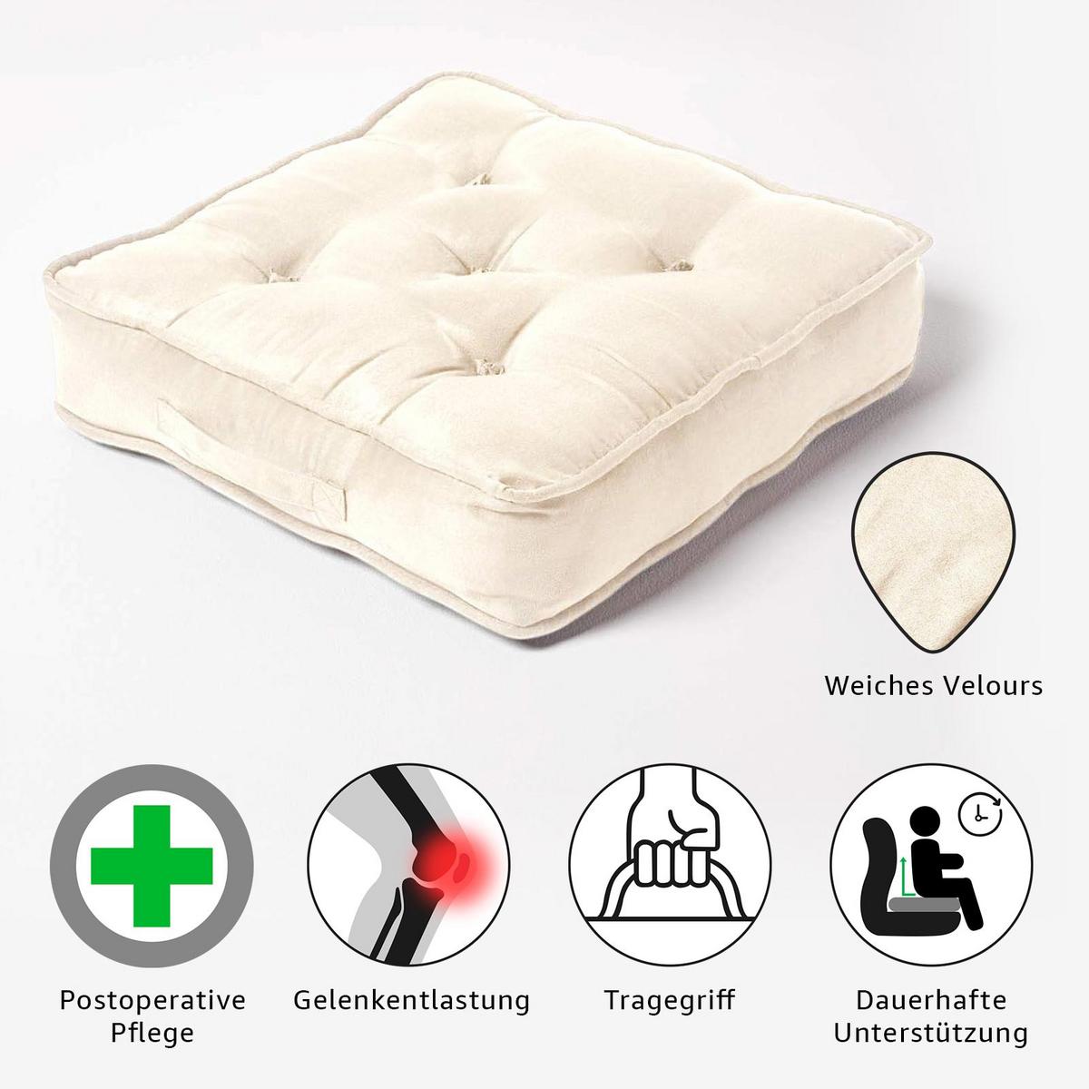 SITZKISSEN creme 50/50/10 cm – Sesselkissen, Velours - Creme, Textil (50/50/10cm) - Homescapes