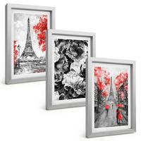 BILDER SET 3er Set - 20x30 cm Silberner Rahmen - graue Gemälde des Eiffelturms - Silberfarben, Kunststoff (20/30cm) - TULUP