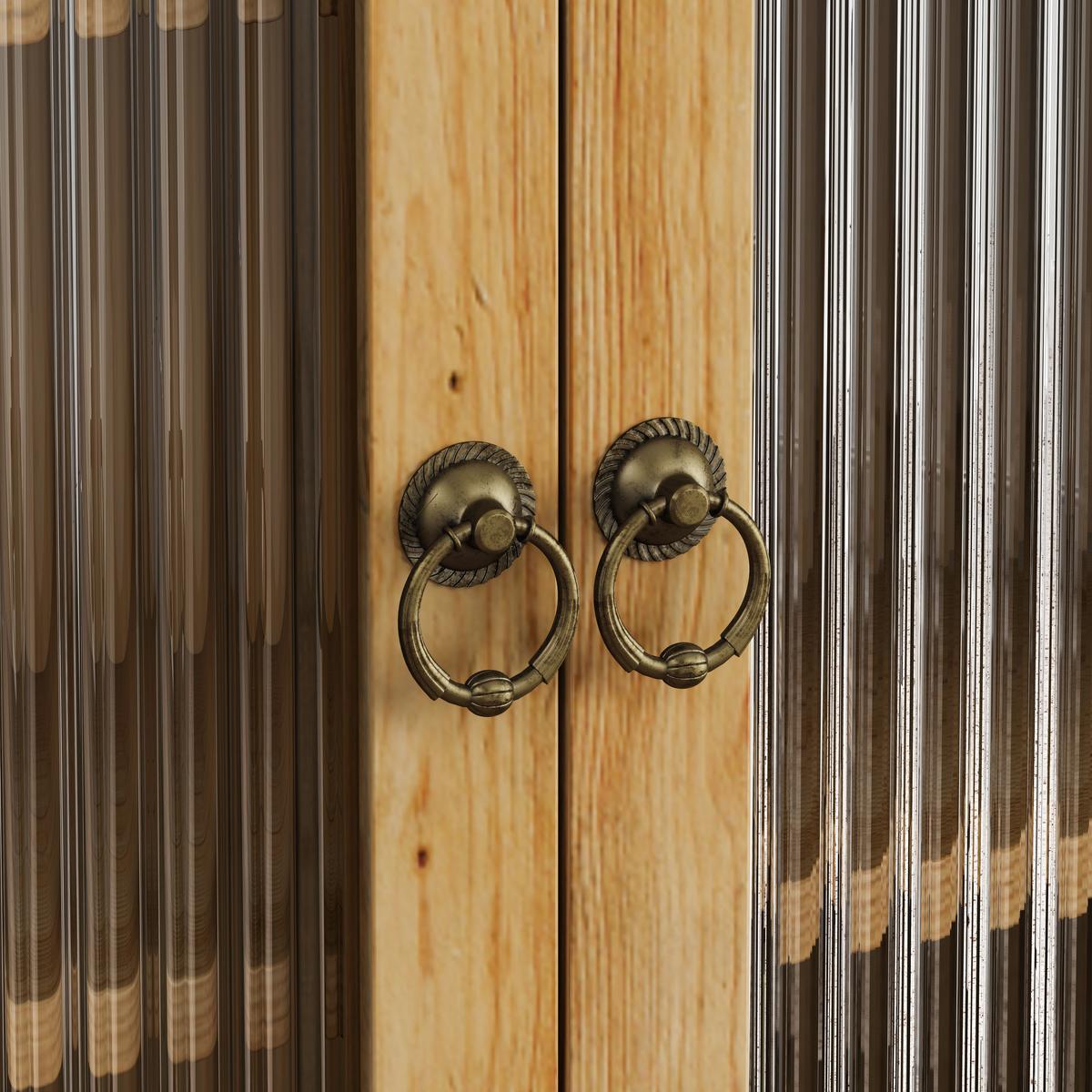 WANDSCHRANK Vintage Naturholz mit Glastüren, 3 Ebenen & Handtuchhalter 63cm - Naturfarben, Holzwerkstoff (63/60/18cm) - Urban Meuble