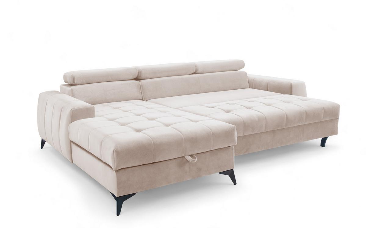 ECKSOFA L Form Arkucio Mini Beige 260/200/95 cm Links mit Schlaffunktion - Beige/Schwarz, Textil/Metall (200/260cm) - AX Living