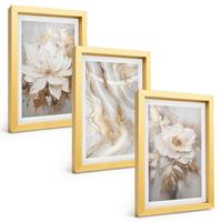 BILDER SET 3er Set - 20x30 cm Goldrahmen - Abstrakte Blumen aus Marmor - Goldfarben, Kunststoff (20/30cm) - TULUP
