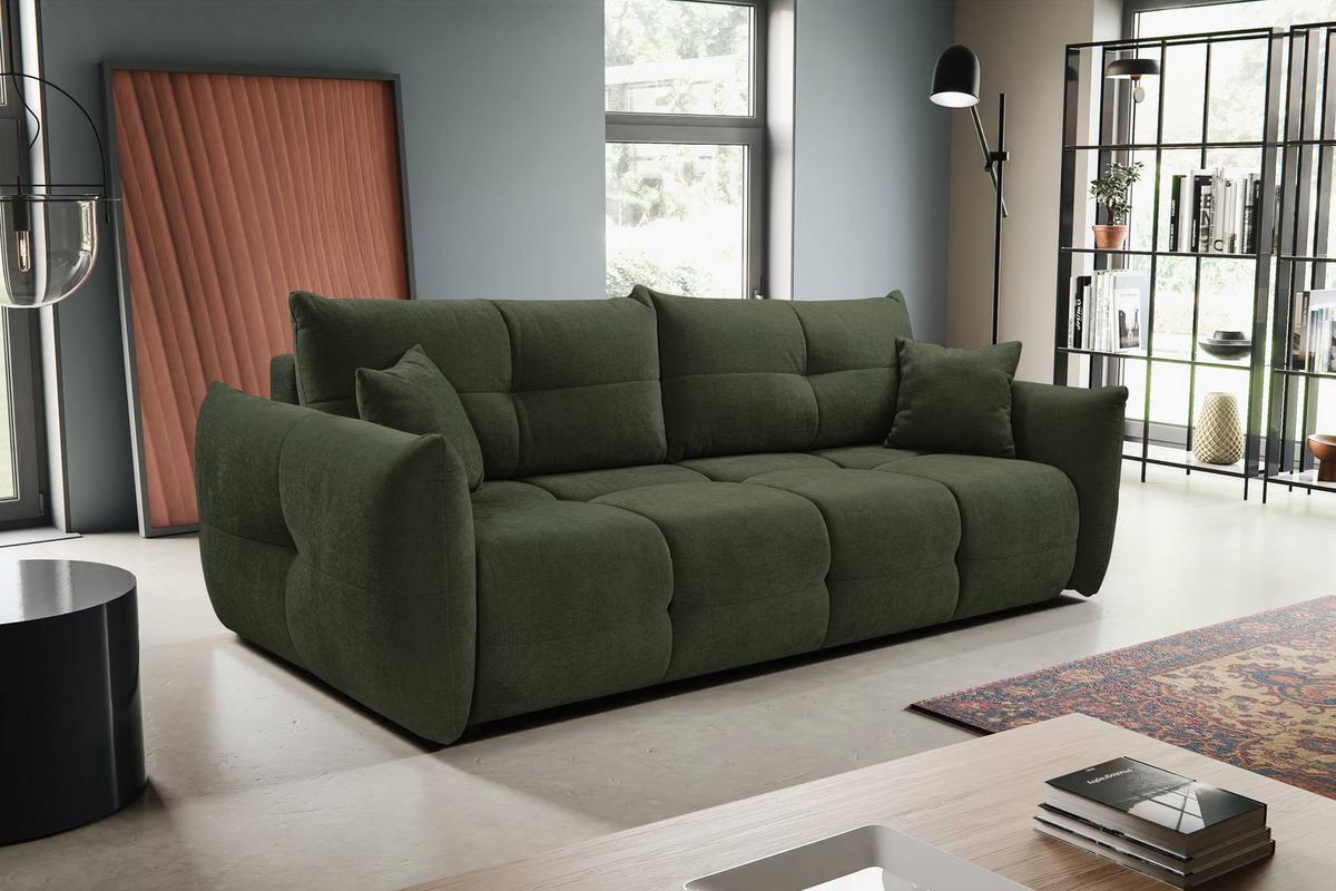 BETTSOFA MODA Grün Chenille-Stoff mit Schlaffunktion - Grün, Holz (245/86/110cm) - MASSENO