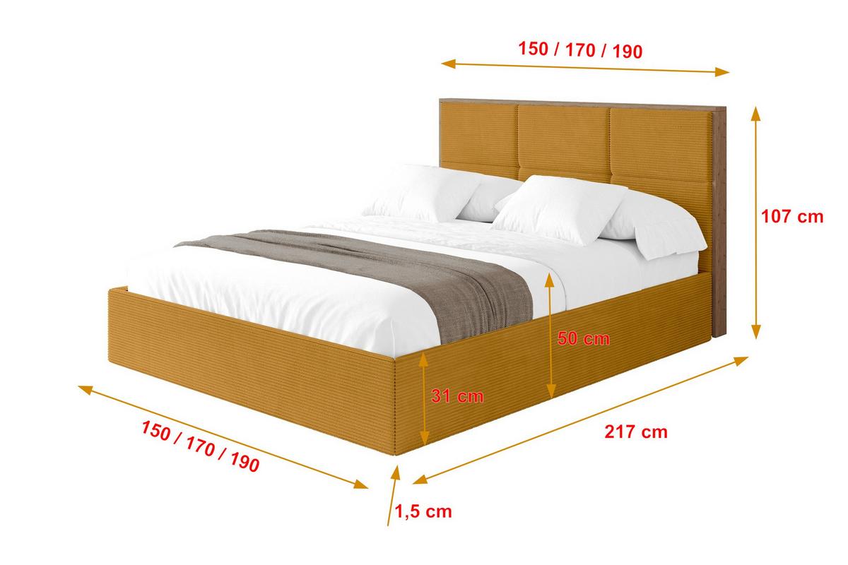 POLSTERBETT mit Bettkasten und Lattenrost, Bett mit Matratze H3/H4 - LILA 140x200 Senfgelb - Currygelb, Holzwerkstoff/Textil (140/200cm) - ALTDECOR