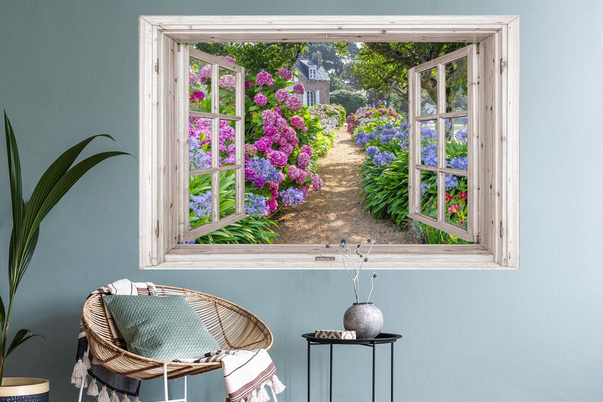 WANDTATTOO Hortensie - Durchsichtig - Blumen - Sommer - Lila - Weg Wandsticker 120x80 cm - Lila, Kunststoff (120/80/0.1cm) - MuchoWow