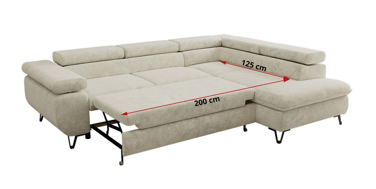 ECKSOFA PABLO L Creme Schenille grob gewebt - Links Seite - Creme/Schwarz, Textil/Metall (208/273cm) - MKS