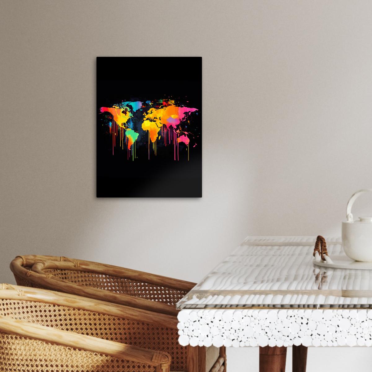LEINWANDBILD Weltkarte - Farbe - Bunt - Graffiti - Welt Room Decor 30x40 cm - Multicolor, Textil (30/40cm) - MuchoWow