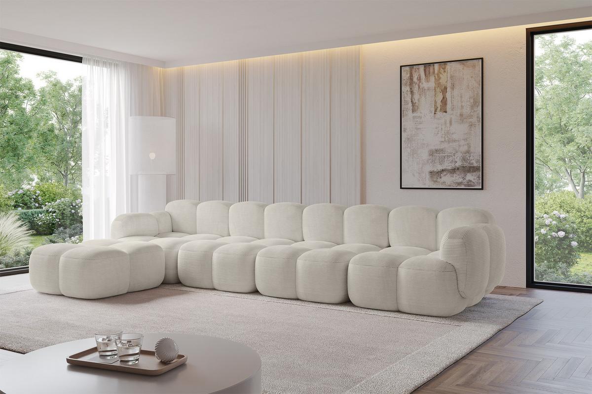 ECKSOFA modulares Sofa Links Miko-L3 390x205x75 Creme Cord - Schwarz/Mokka, Holzwerkstoff/Kunststoff (390/205cm) - ALTDECOR