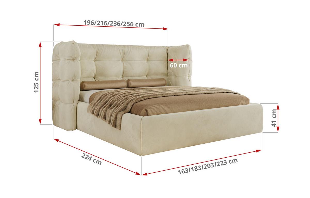 POLSTERBETT FLONELLE CLASSIC 140/200 - Creme Velvet - Multipocket-Matratze - Creme, Textil (140/200cm) - MKS