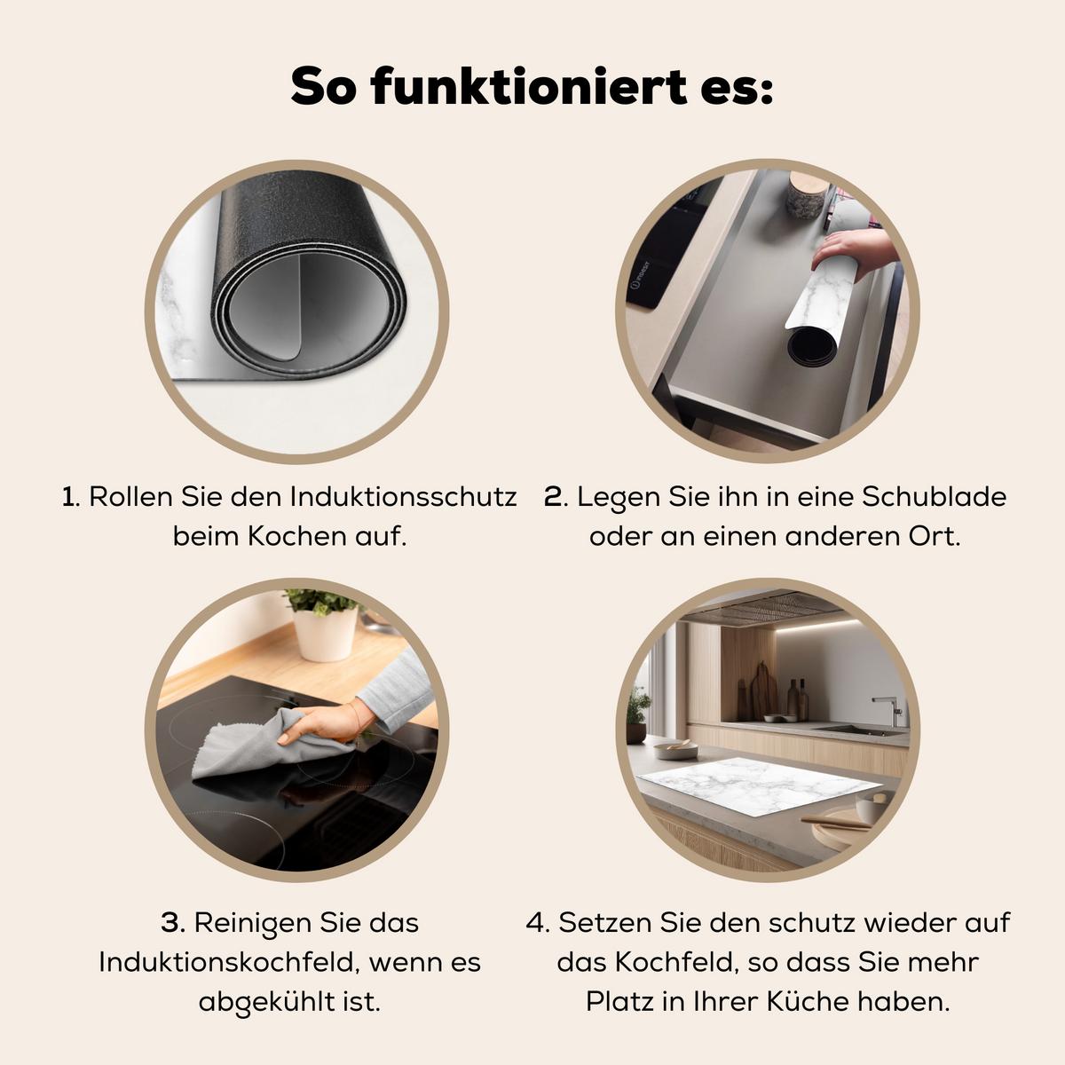 HERDABDECKPLATTE Marmor - Grau - Weiß - Strukturierter Marmor Ceranfeldabdeckung 80x52 cm - Weiß, Kunststoff (80/52/0.2cm) - MuchoWow