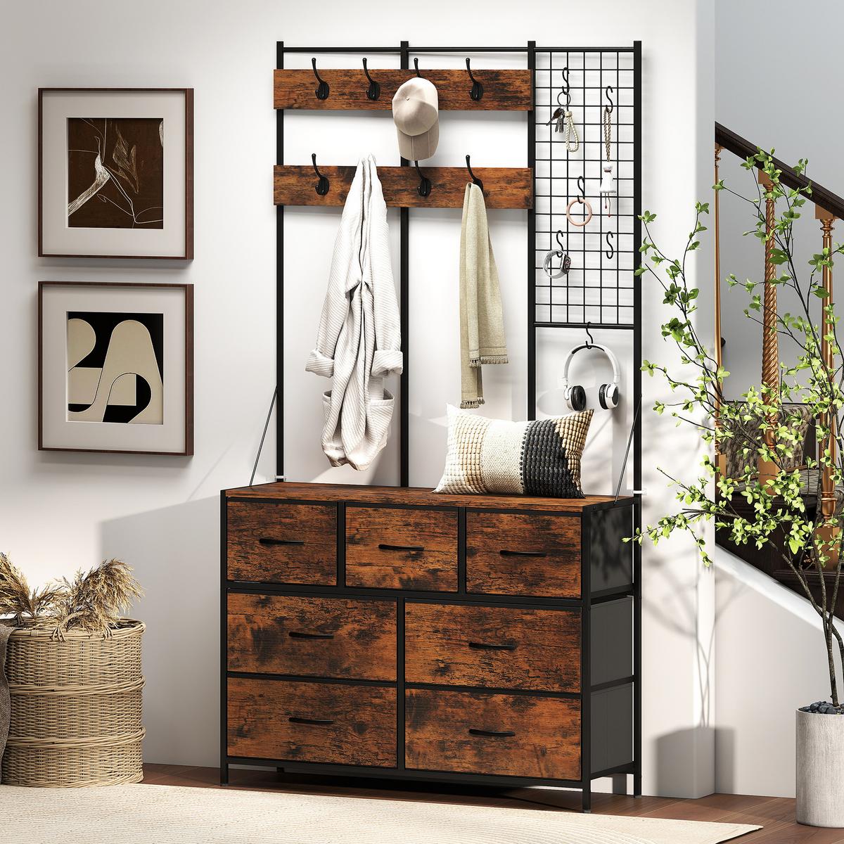 GARDEROBENSTÄNDER Spanplatte Stahl Rustikal Braun - Schwarz/Braun, Holzwerkstoff/Textil (100/183/30cm) - HOMCOM
