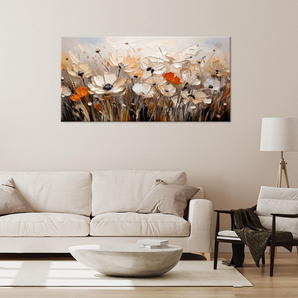 LEINWANDBILD Blumen auf einer Wiese Beige 120x60cm - Beige, Textil (120/60cm) - Feeby