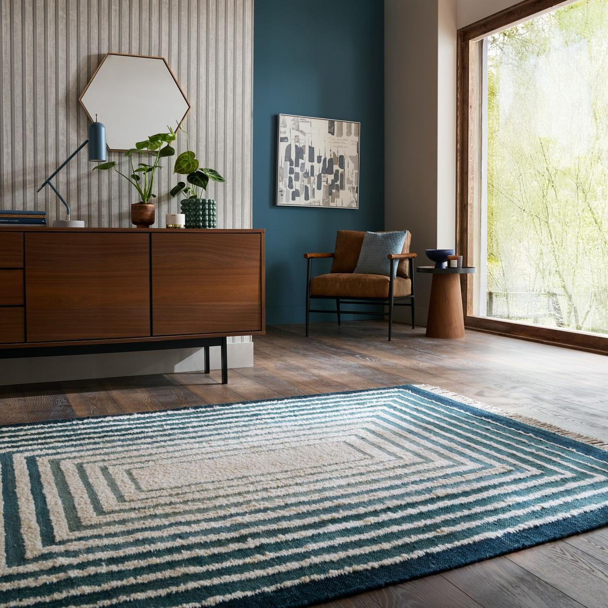 WOLLTEPPICH handgewebt FROND, geometrisch, Blau, 200 x 300 cm - Blau, Textil (300/200cm) - KADIMA DESIGN
