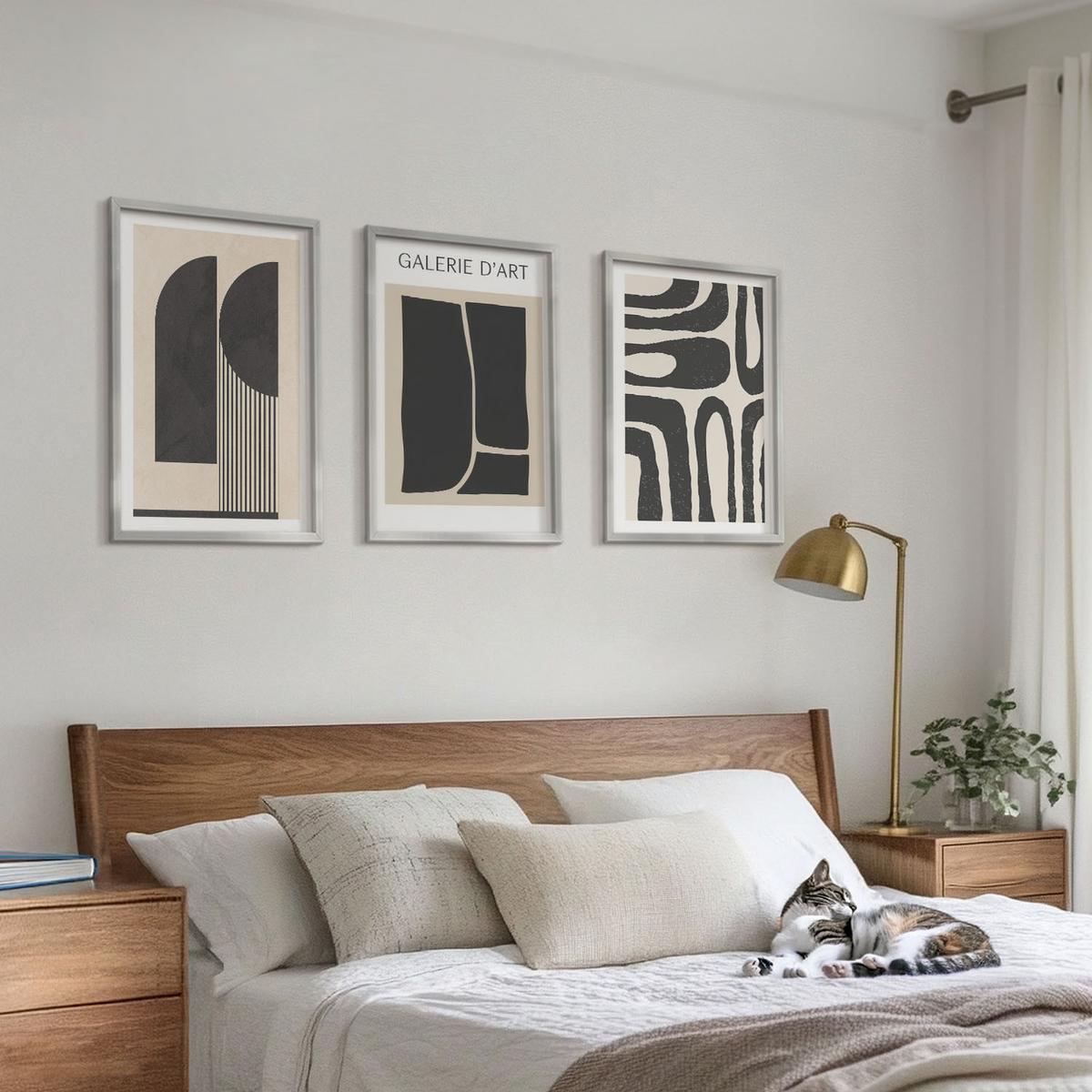 BILDER SET 3er Set - 40x60 cm Silberner Rahmen - Abstrakte minimalistische Poster - Silberfarben, Kunststoff (40/60cm) - TULUP